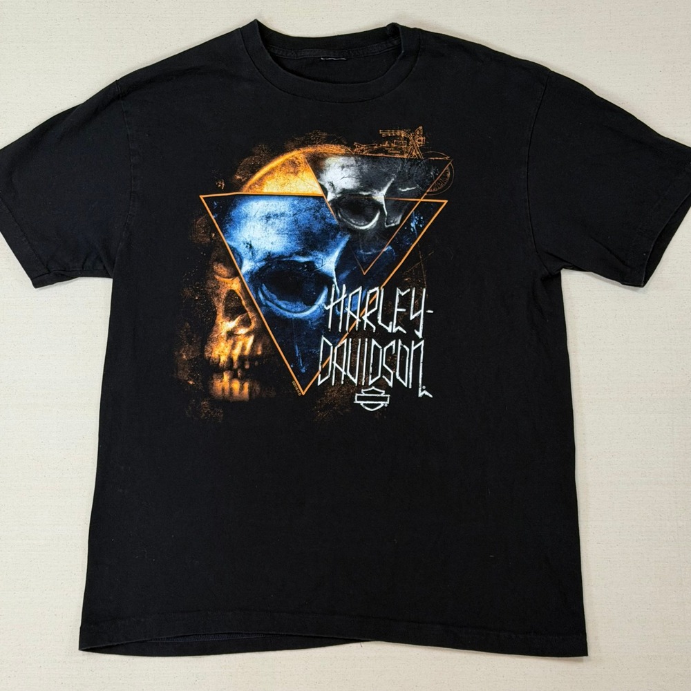 Harley-Davidson Ray Cs Lapeer MI Skull Graphic T-Shirt Black Mens Large goth emo